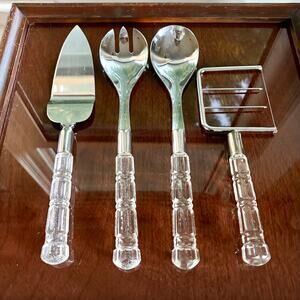 Vintage Mirage Mid Century Lucite Handle Salad Server & Cake Cutter Serving Set